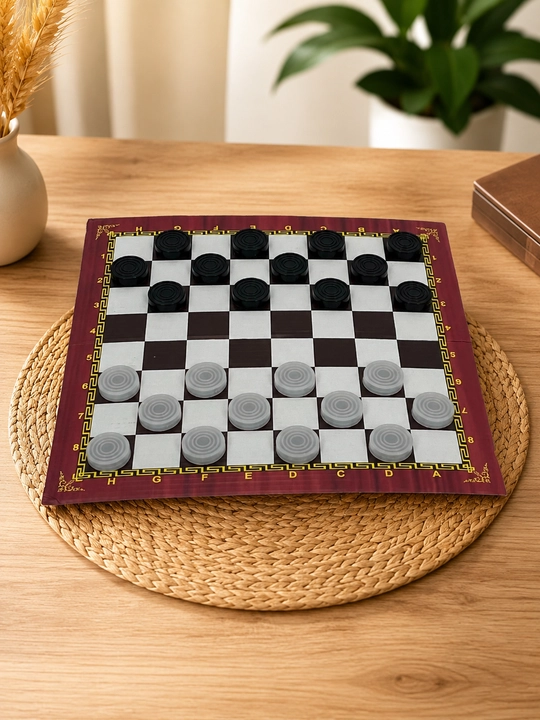 Игра шашки, складная доска, 24 фишки (12 белых + 12 чёрных), классическая настольная игра - 