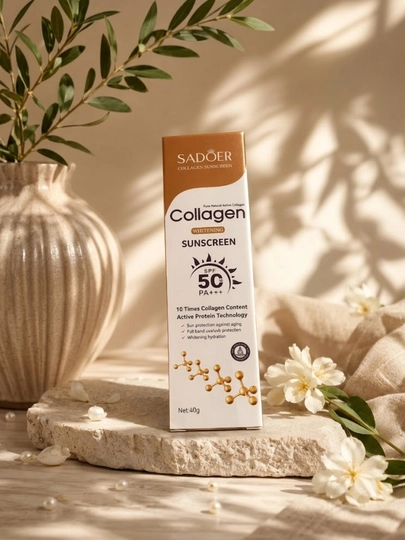 SADOER Collagen SPF 50 PA+++ Quyoshdan Himoya Kremi, Oqartiruvchi va Namlantiruvchi, 40 g - 