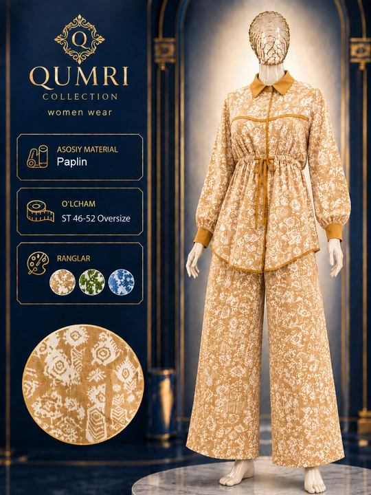 Ayollar komplekti, paplin kostyum, oversize kostyum, keng shimli, ayollar kiyimi, yozgi - 