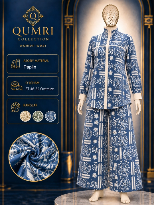 Ayollar komplekti, paplin kostyum, oversize kostyum, keng shimli, ayollar kiyimi, yozgi - 