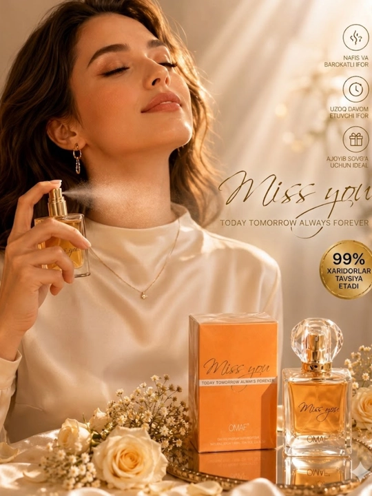 Miss You ayollar atiri 100 ml, gulli va nozik ifor, uzoq saqlanuvchi parfum