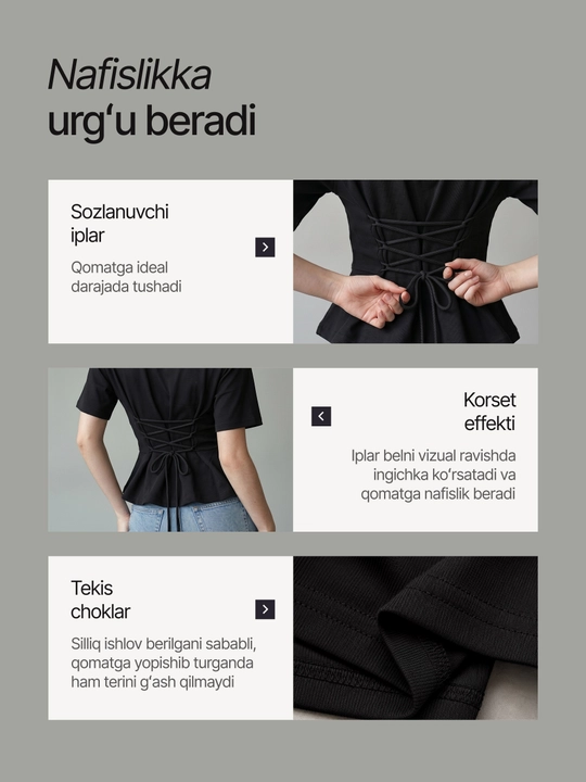 Ayollar futbolkasi, belida bog'ichlari bo'lgan va korset effektli top, Freesize
