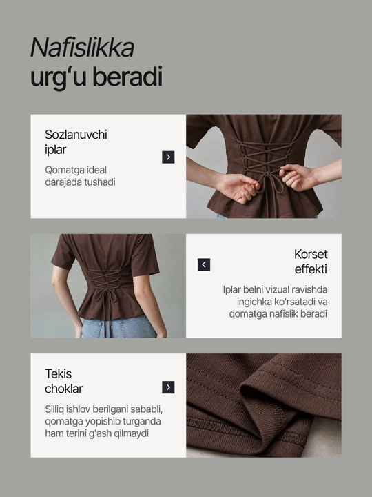 Ayollar futbolkasi, belida bog'ichlari bo'lgan va korset effektli top, Freesize