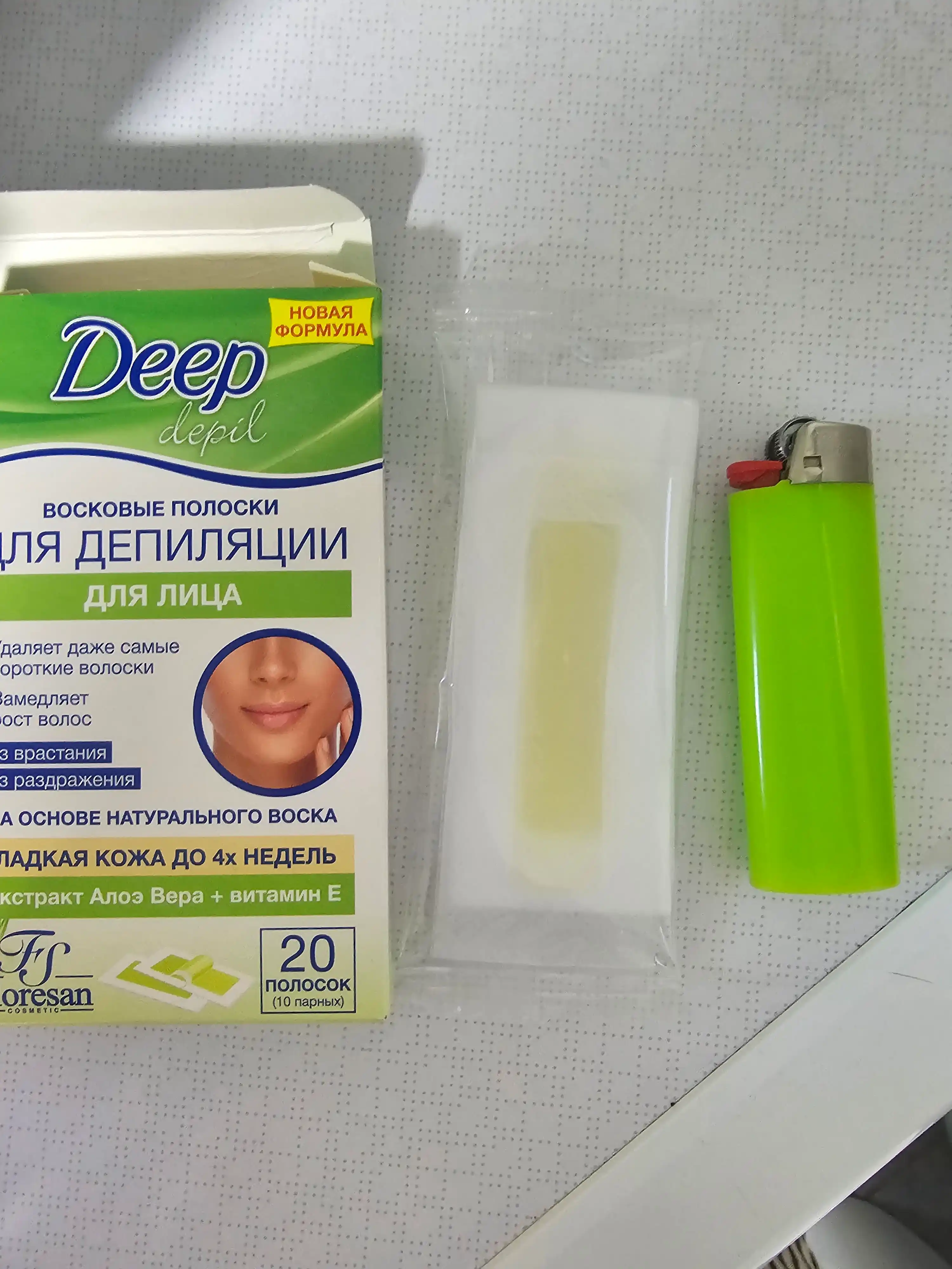 Восковые полоски Floresan deep depil для депиляции лица с алоэ вера, 20 полосок
