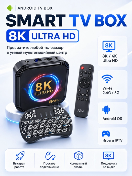 TV Box  Android 10 8K, Смарт приставка для игр, кино, IPTV, YouTube, онлайн - 