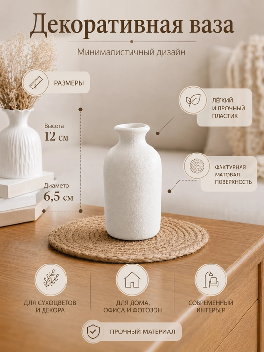 Interyer uchun dekorativ plastik vaza - 