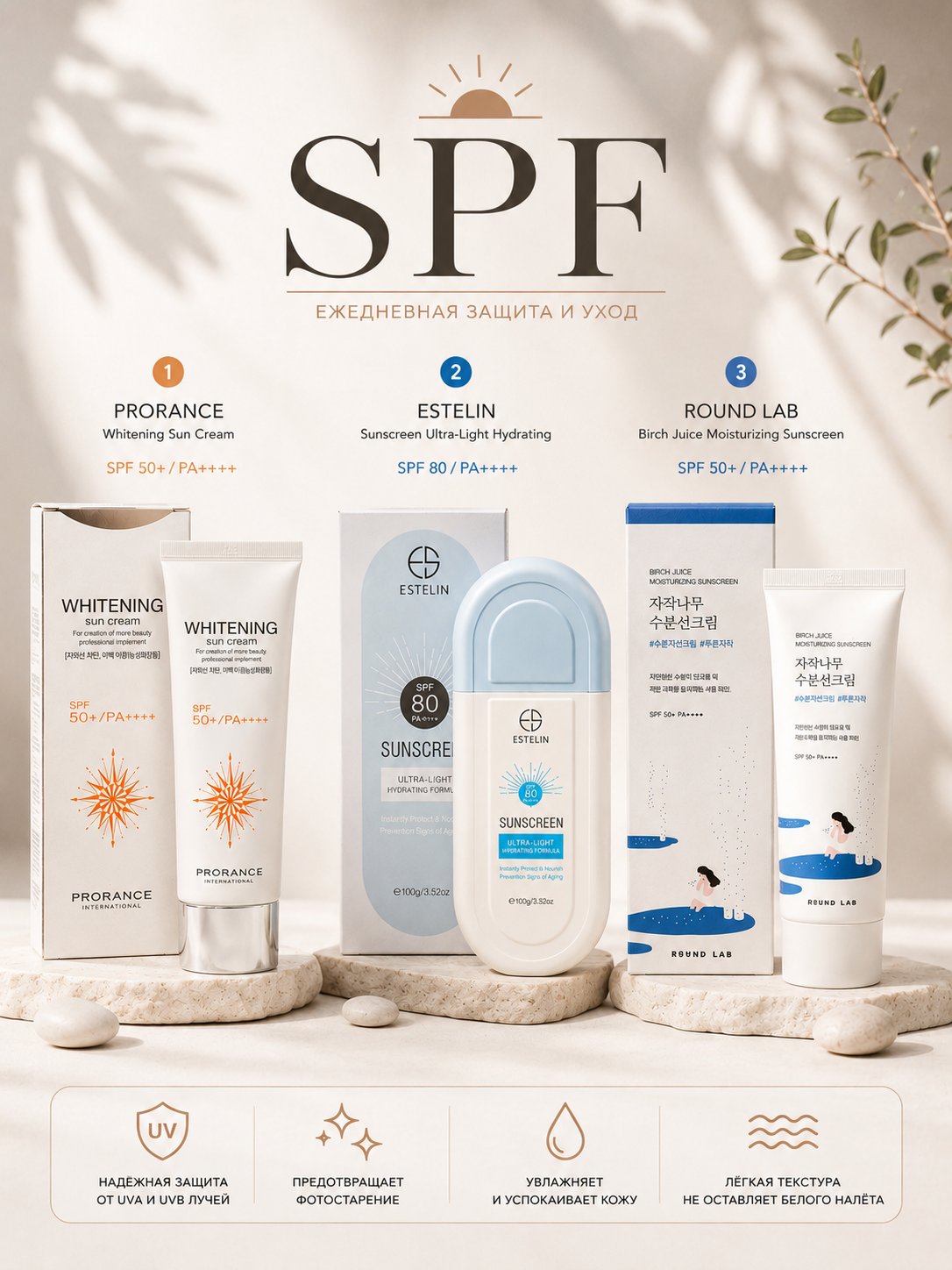 ROUND LAB Увлажняющий солнцезащитный крем с берёзовым соком SPF50+ PA++++ - 