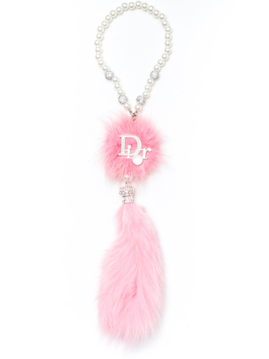 Avtomobilda osma bezak (fur charm), salon uchun oq mo‘ynali brelok, aksessuar - 