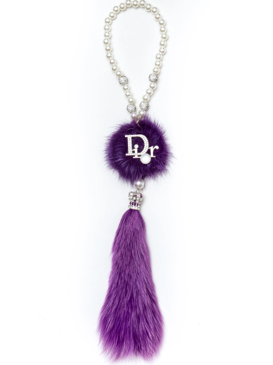 Avtomobilda osma bezak (fur charm), salon uchun oq mo‘ynali brelok, aksessuar - 