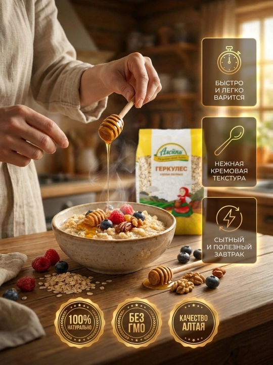 Aleika Gerkules suli yormasi 400 g, Oltoy yirik va tabiiy suli parchalari