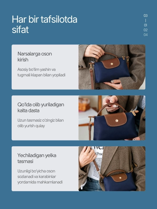 Ayollar uchun Longchamp uslubidagi eko-charmdan kichik kross-bodi sumkasi