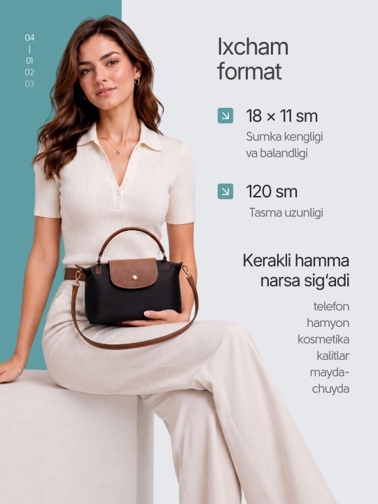 Ayollar uchun Longchamp uslubidagi eko-charmdan kichik kross-bodi sumkasi