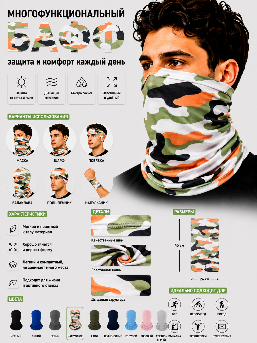 Baf balaklava poshshlemnik quyoshdan, shamoldan va changdan himoya - 