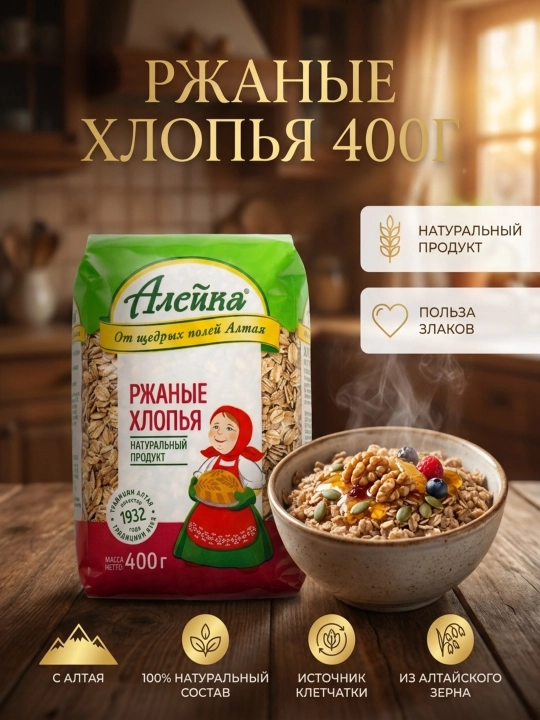 Aleika javdar yormasi (javdar parchalari) 400 g, Oltoy tabiiy nonushtasi - 