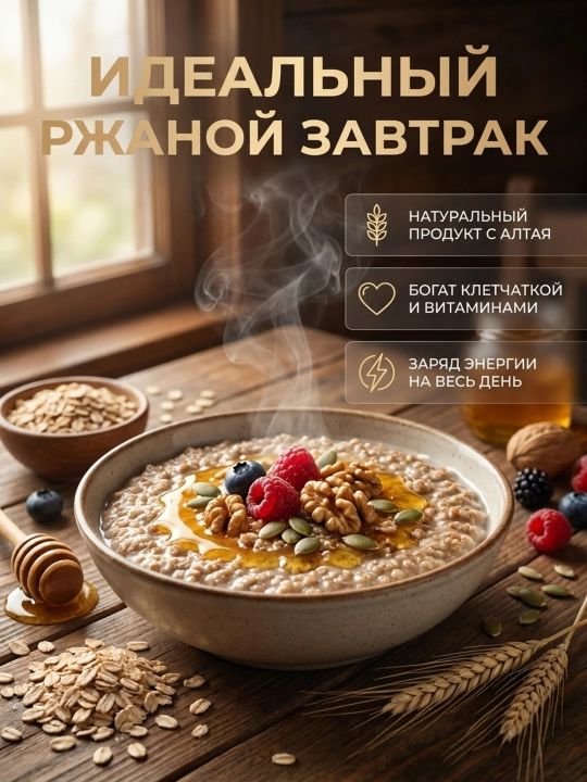 Ржаные хлопья Алейка 400 г, натуральный злаковый завтрак с Алтая