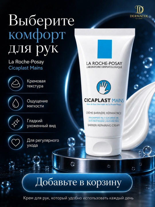 Крем барьер для рук Mains Cicaplast  La Roche уход за кожей рук, 50 мл