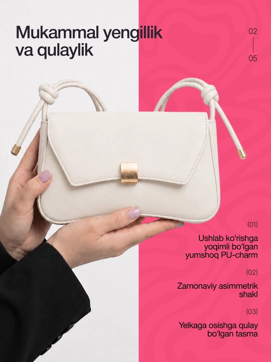 Ayollar uchun kichkina kross-bodi sumkasi, yelkaga osiladigan, eko-charmdan tayyorlangan