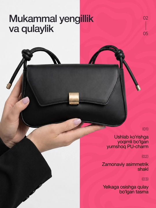 Ayollar uchun kichkina kross-bodi sumkasi, yelkaga osiladigan, eko-charmdan tayyorlangan