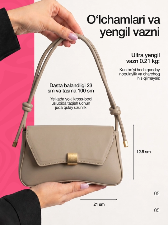 Ayollar uchun kichkina kross-bodi sumkasi, yelkaga osiladigan, eko-charmdan tayyorlangan