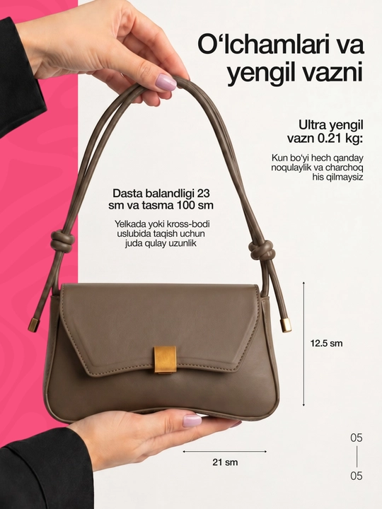 Ayollar uchun kichkina kross-bodi sumkasi, yelkaga osiladigan, eko-charmdan tayyorlangan