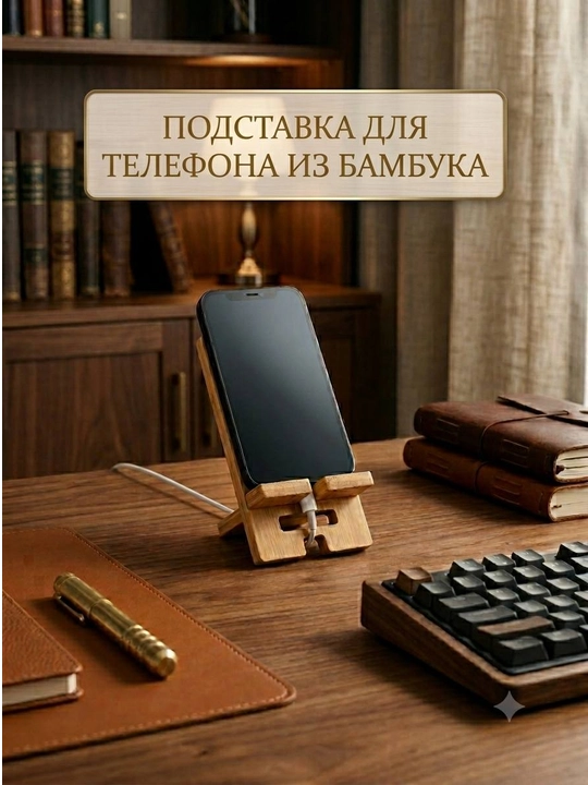 Бамбуковая подставка для телефона — настольный держатель для смартфона