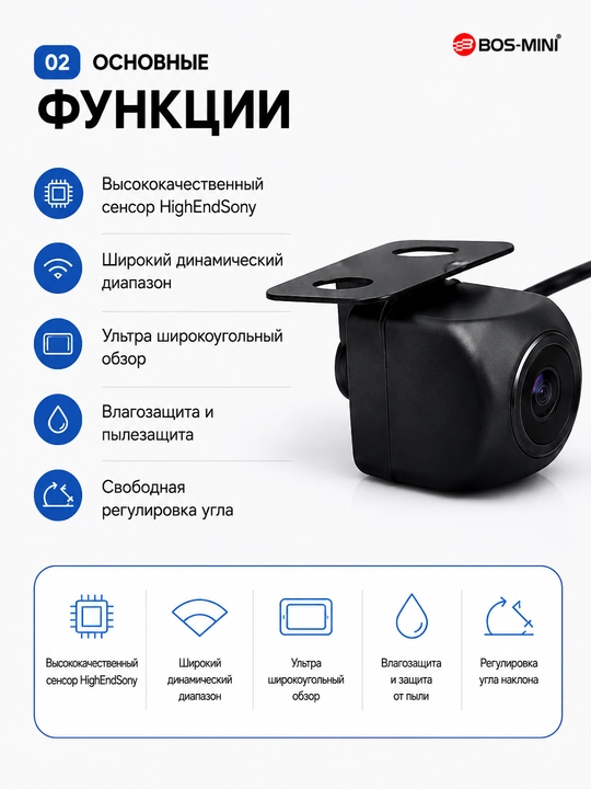 BOS-MINI AHD 1080P orqa ko‘rish kamerasi avtomonitor uchun