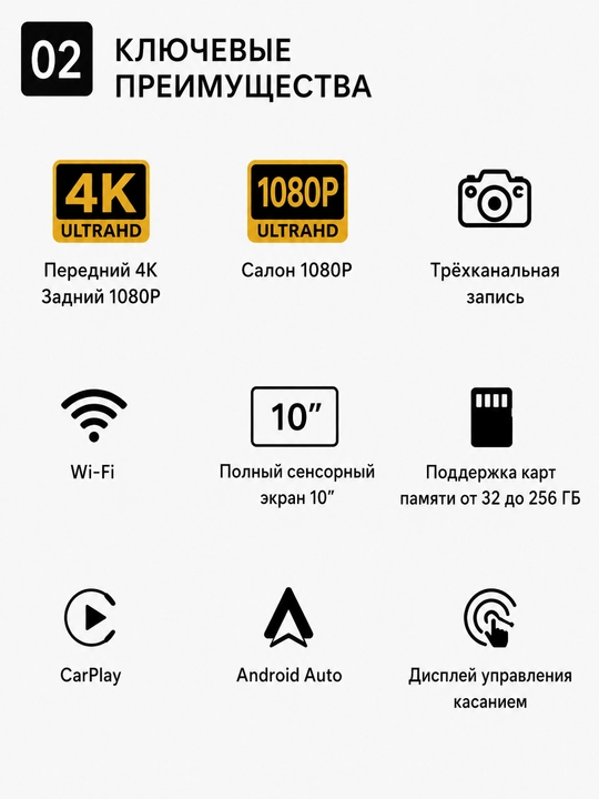 Видеорегистратор BOS-MINI X13 Pro 4K с 3 камерами и экраном 10"