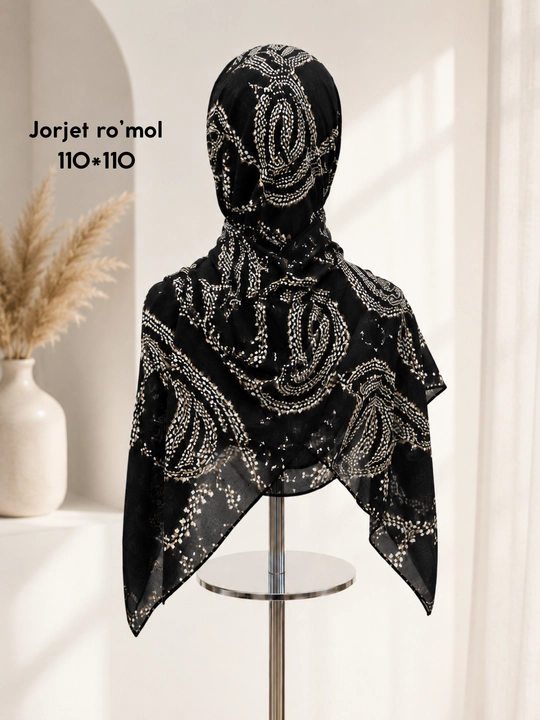 Jorjet ro‘mol 110x110, shifon ro‘mol, guldor hijob, ayollar uchun ro‘mol