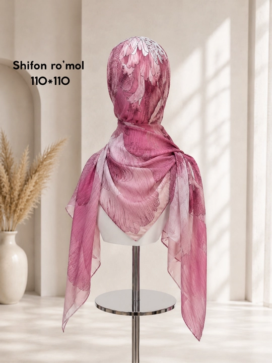 Jorjet ro‘mol 110x110, shifon ro‘mol, guldor hijob, ayollar uchun ro‘mol
