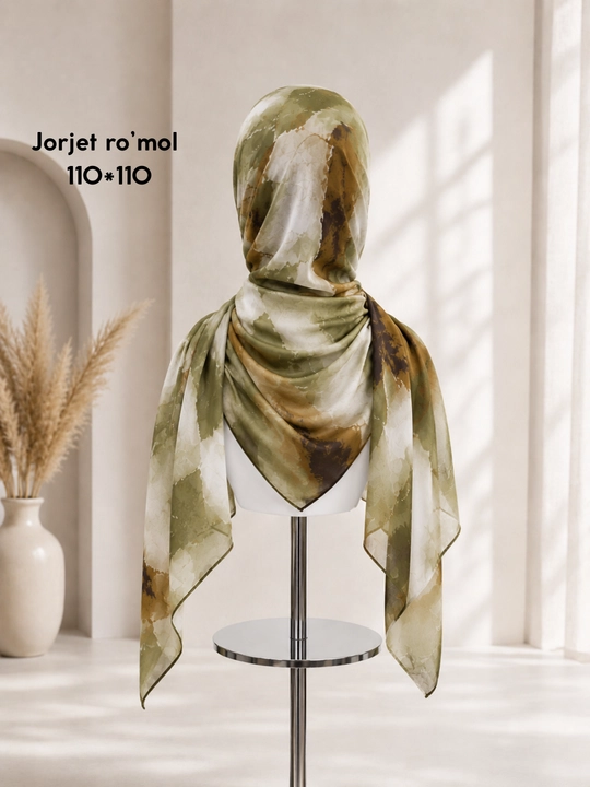 Jorjet ro‘mol 110x110, shifon ro‘mol, guldor hijob, ayollar uchun ro‘mol