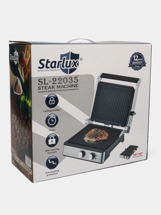 Starlux elektr grilli - kuyishga qarshi qoplama, termoregulyator, 2 ta panel
