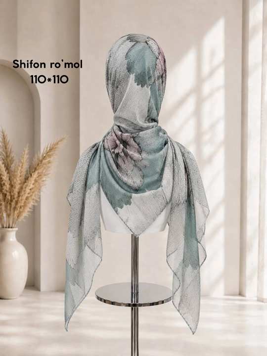Jorjet ro‘mol 110x110, shifon ro‘mol, guldor hijob, ayollar uchun ro‘mol