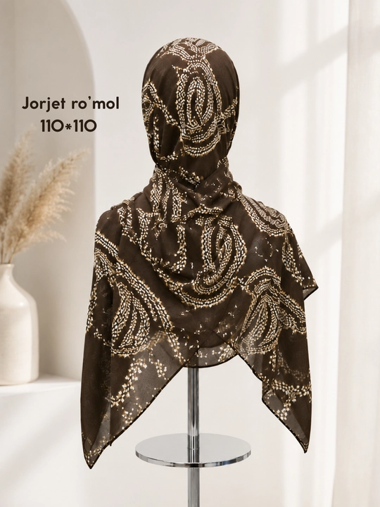 Jorjet ro‘mol 110x110, shifon ro‘mol, guldor hijob, ayollar uchun ro‘mol