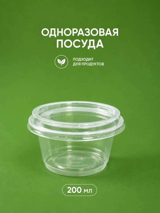 Bir martalik plastik posuda 200 ml va 450 ml qopqoqli oziq-ovqat uchun - 