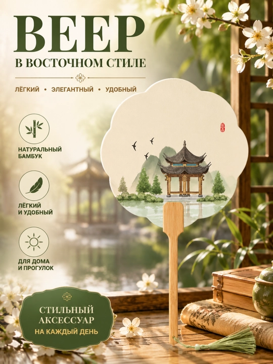 Бамбуковый веер ручной работы с изображением древнего китайского искусства - 
