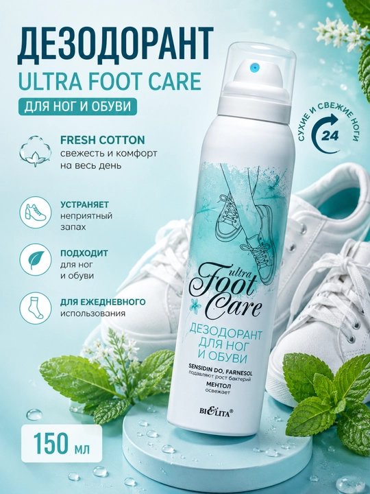 Дезодорант Ultra Foot Care для ног и обуви 150 мл, белита - 