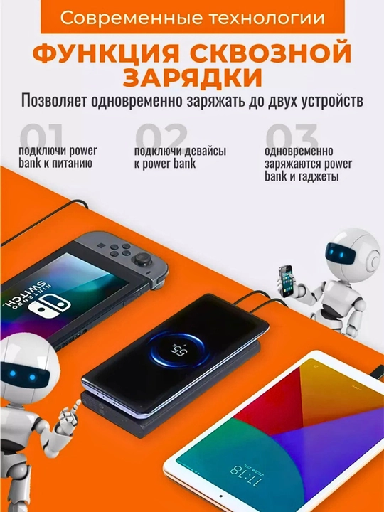Power Bank 10000 mAh simsiz zaryadlash, tez zaryadlash 22.5W, 2 portli tashqi akkumulyator