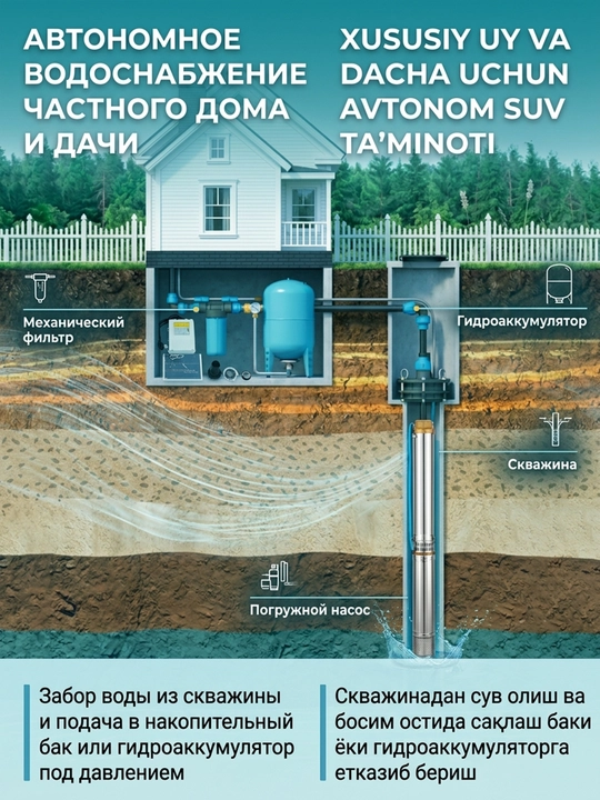 Markazdan qochma quduq nasosi, 2850 ayl/min 1.1 kVt quvvatga ega, suv uchun botma nasos