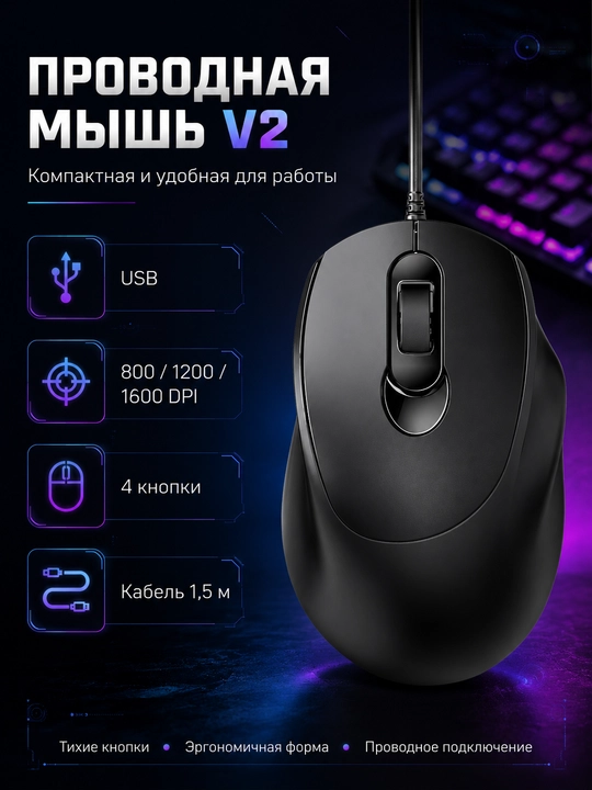 T-WOLF V2 RGB o‘yin sichqonchasi, 7200 DPI, USB, optik, kompyuter va noutbuk uchun - 