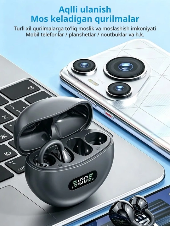 Simsiz quloqchinlar, Bluetooth, IPX5 namlikdan himoyalangan, 30 soat ishlaydi