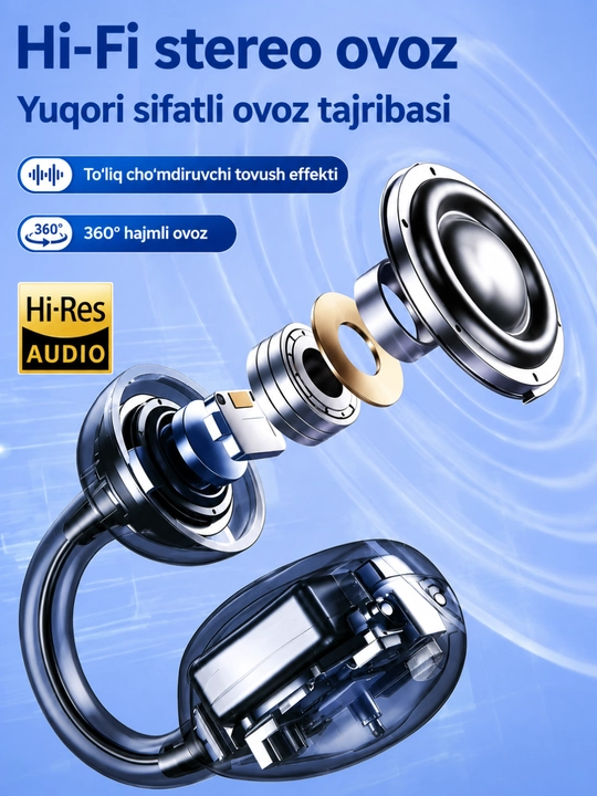 Simsiz quloqchinlar, Bluetooth, IPX5 namlikdan himoyalangan, 30 soat ishlaydi