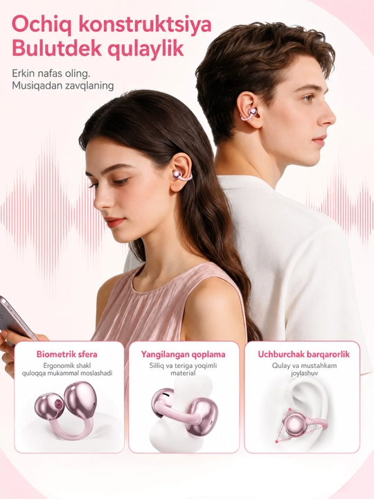 Simsiz quloqchinlar, Bluetooth, IPX5 namlikdan himoyalangan, 30 soat ishlaydi