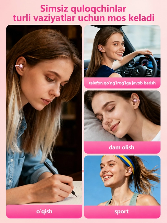 Simsiz quloqchinlar, Bluetooth, IPX5 namlikdan himoyalangan, 30 soat ishlaydi