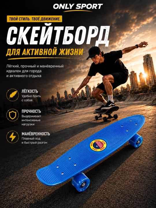 Скейтборд, пенни борд, пластиковый скейтборд, скейт для города, с полиуретановыми колесами