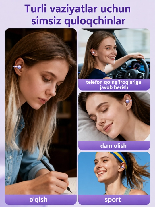 Simsiz quloqchinlar, Bluetooth, IPX5 namlikdan himoyalangan, 30 soat ishlaydi