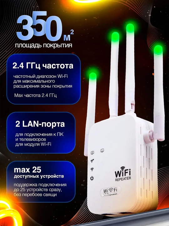 Wi-Fi signal kuchaytirgichi (repiter) 300 Mbit/s, 4 ta antenna bilan