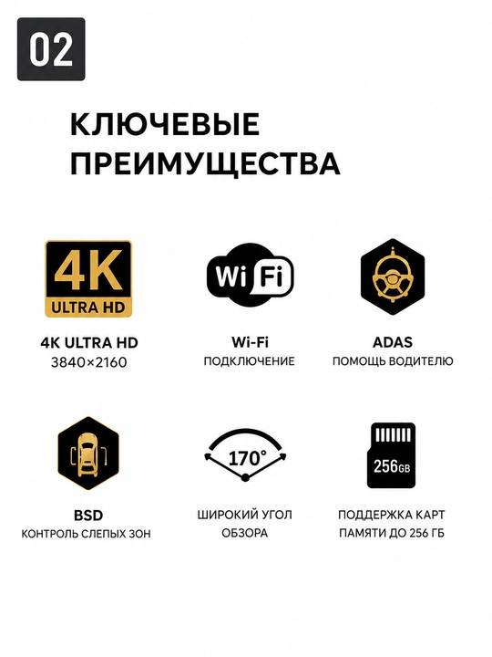 Видеорегистратор BOS-MINI X17Pro 4K с 3 камерами Wi-Fi ADAS и экраном 10"
