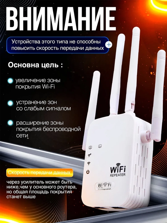 Wi-Fi signal kuchaytirgichi (repiter) 300 Mbit/s, 4 ta antenna bilan