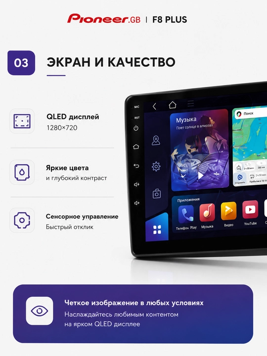 Автомагнитола Pioneer F8Plus Android с экраном CarPlay и Bluetooth