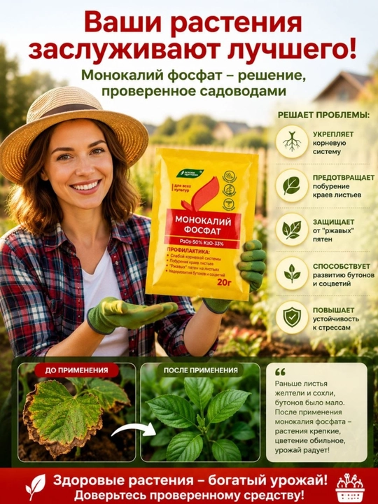 Минеральные удобрения монокалийфосфат водорастворимый фосфорно калий монофосфат 20 г - 